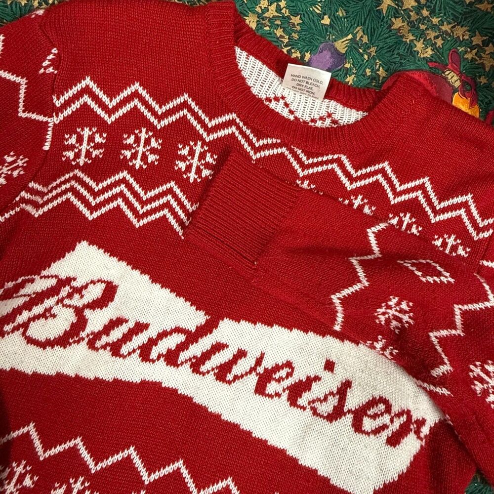 Budweiser Beer Ugly Snowflake Christmas Sweater Small Holiday Anheuser Busch